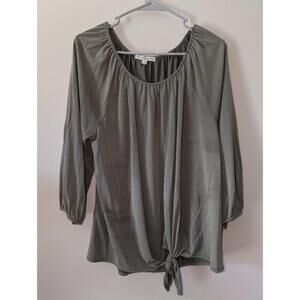 Green Envelope Blouse Womens Size Large Green Casual 34 Sleeve Scoop Neck Boho